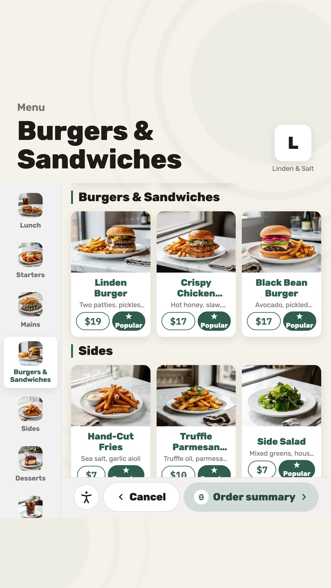 The kiosk: the menu, with photos