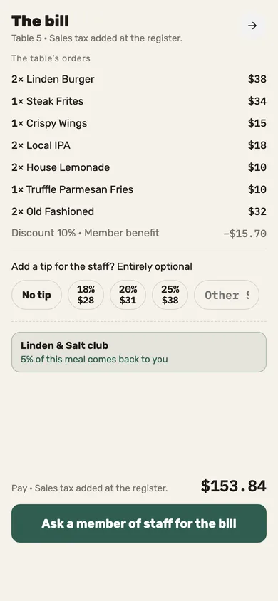 The check on the guest’s phone, with the tip